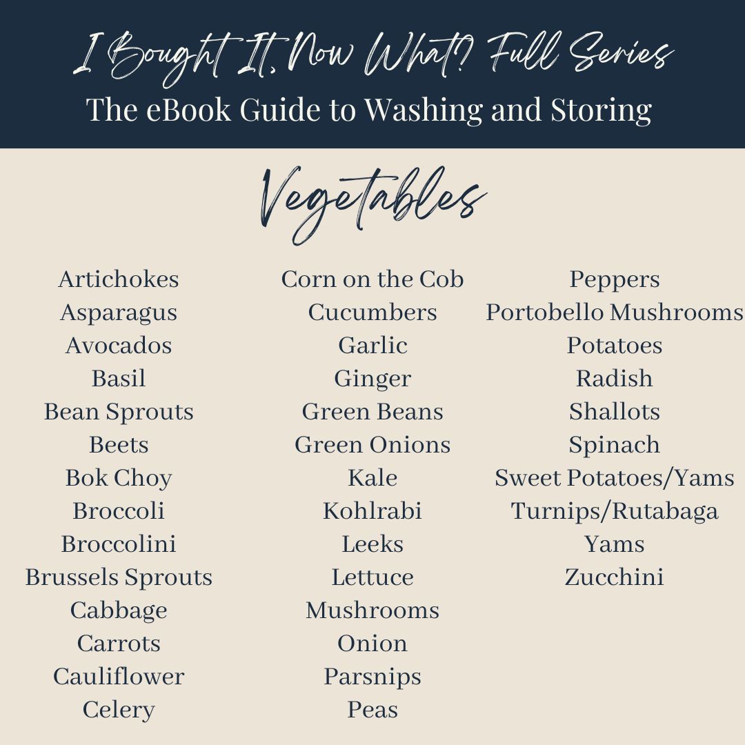 Graphic showing all the Vegetables included in the 'I Bought It, Now What?' 3 eBook Series