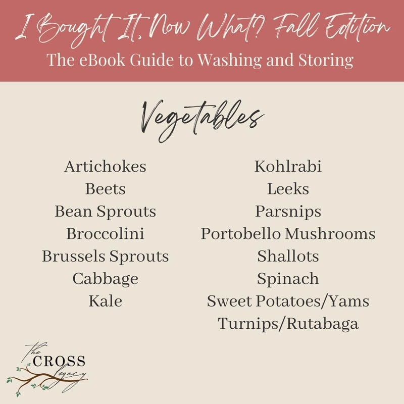 Graphic showing all the Vegetables included in the 'I Bought It, Now What? Fall Edition' ebok