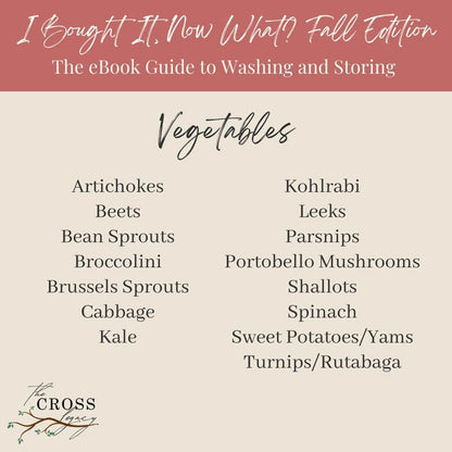 Graphic showing all the Vegetables included in the 'I Bought It, Now What? Fall Edition' ebok