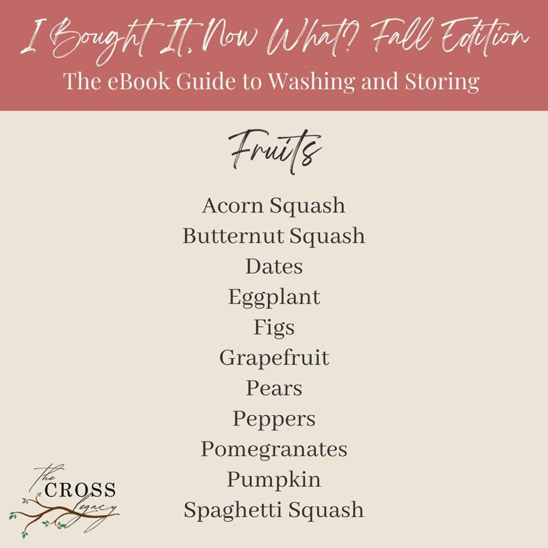 Graphic showing a list of all the Fruits included in the 'I Bought It, Now What? Fall Edition' eBook