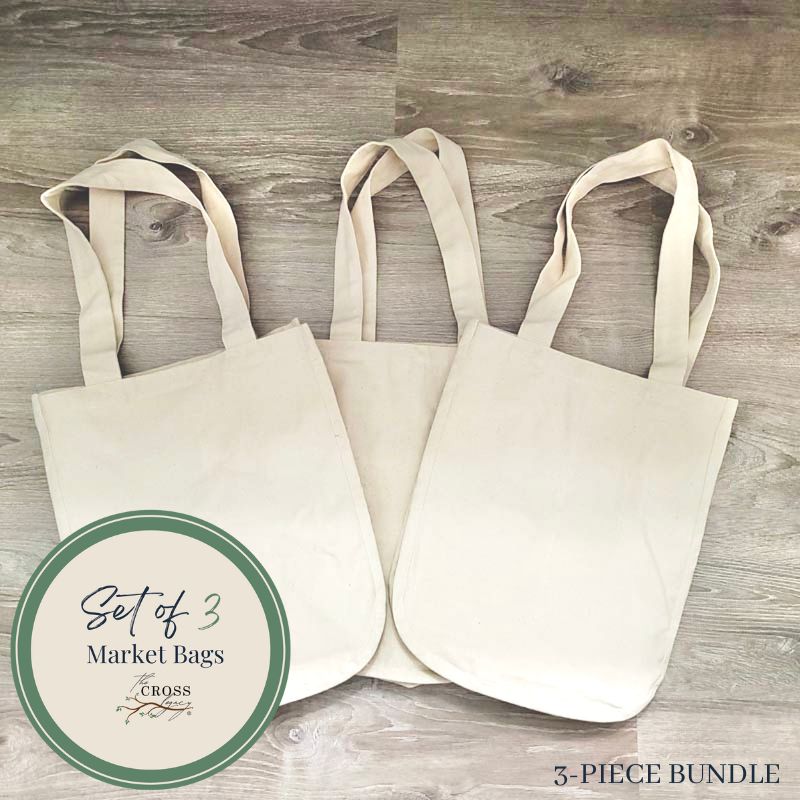 3-piece set of organic cotton canvas market bags