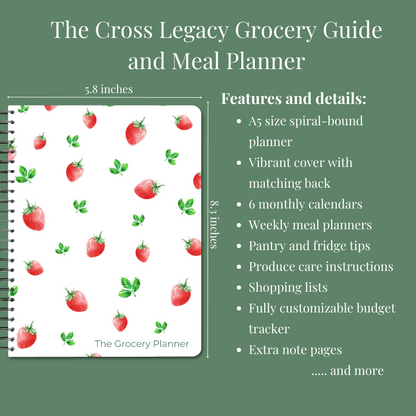 Signature Strawberry Grocery Planner graphic with specs