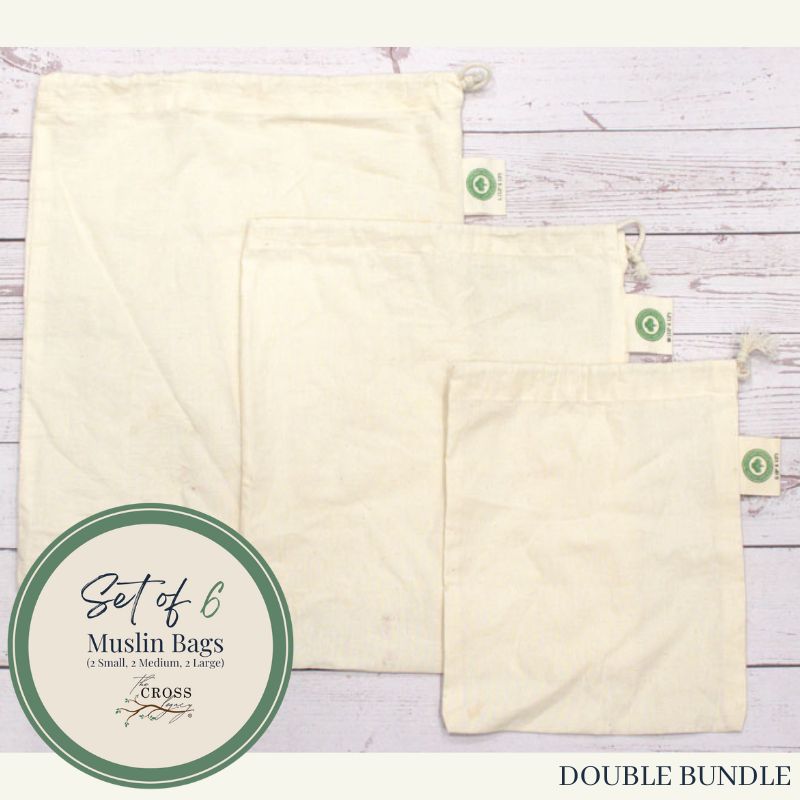 Organic Cotton Mart Muslin Reusable Bags - 3 Pack - Local Foods - Delivered by Mercato