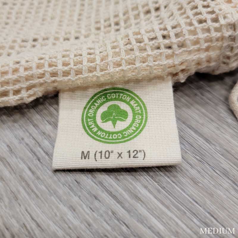 medium mesh produce bag tag showing size 10" x 12"